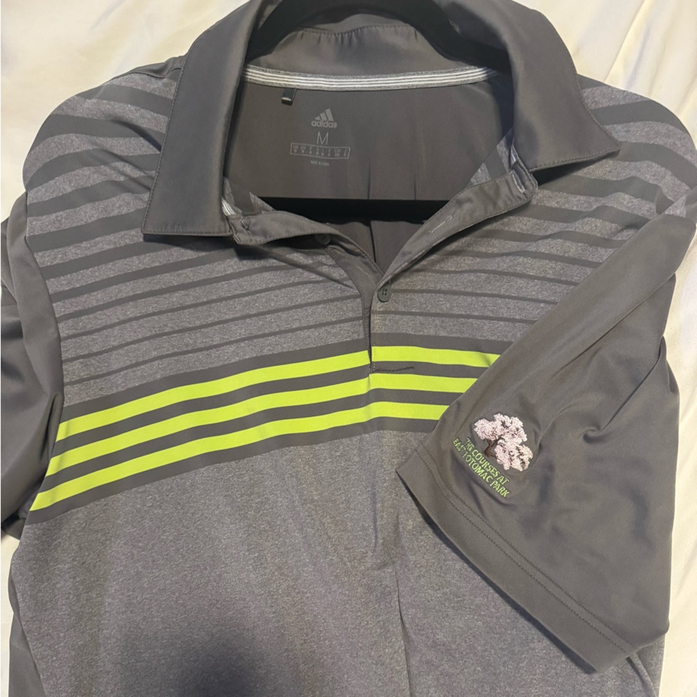 Adidas Polo Shirt in Gray with Lime Stripes